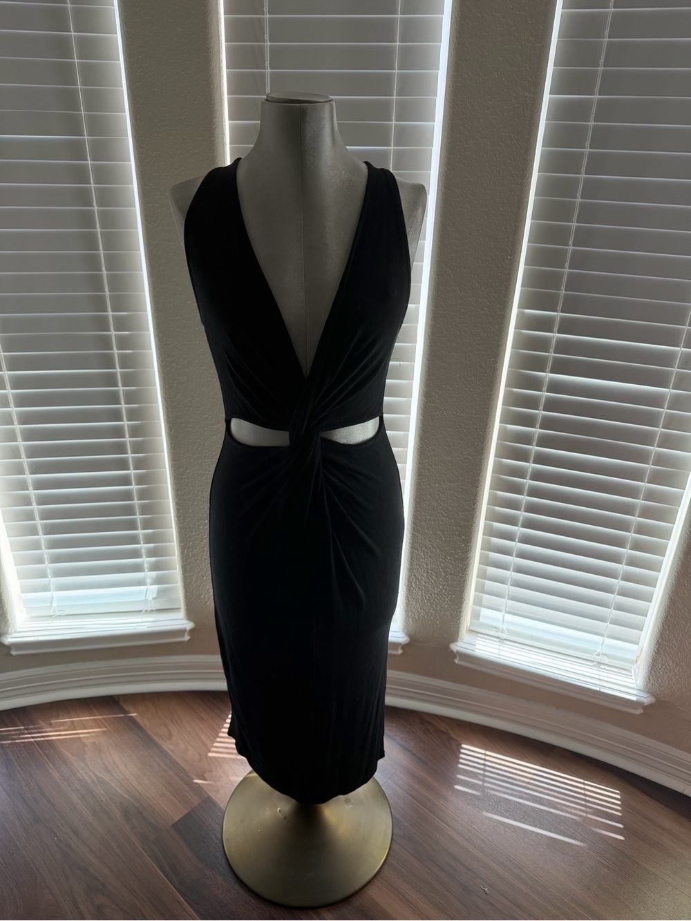 Black Twist-Front Cutout Sheath Dress